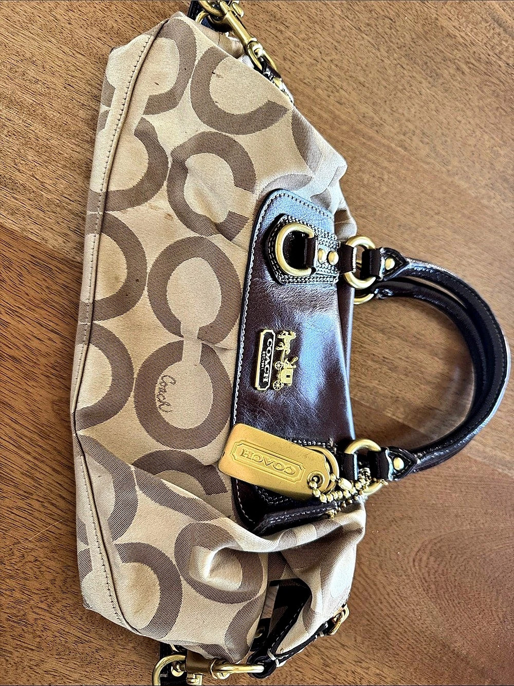 Coach Signature Shoulder Bag in Brown & Beige